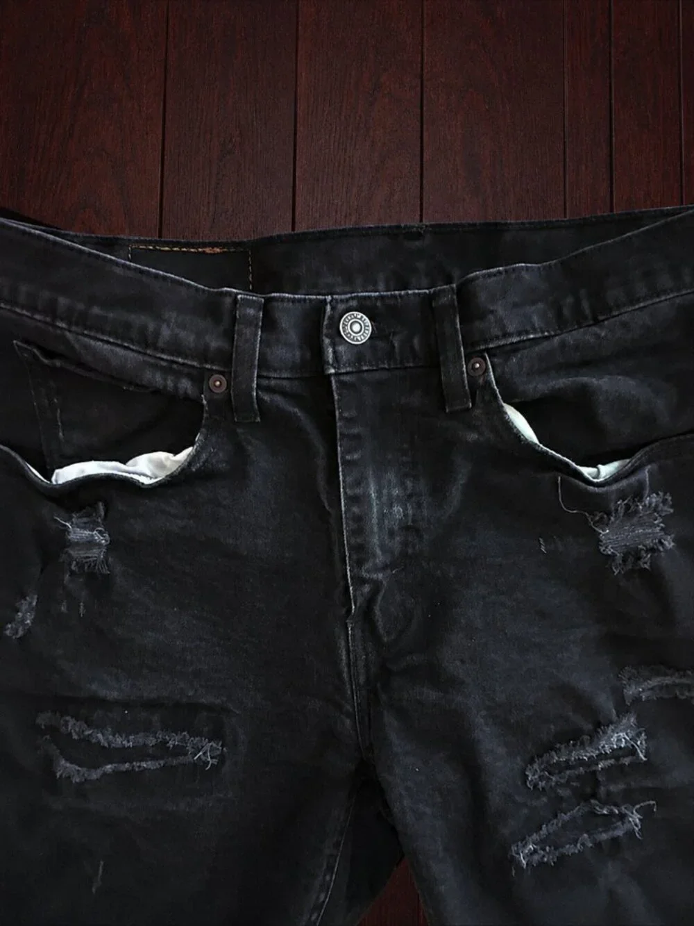 Levi's 531 Black Distressed Jeans Men's 34x34 Straight Fit Denim Pants Faded - Picture 3 of 5